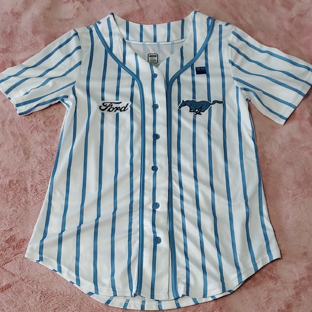 Women’s Button-Front Striped Jersey - White & Light Blue